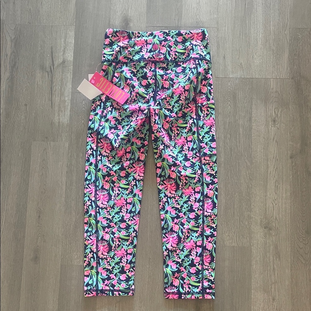 Lilly Pulitzer Pink and Green Floral Leggings XS NEW - Picture 6 of 9